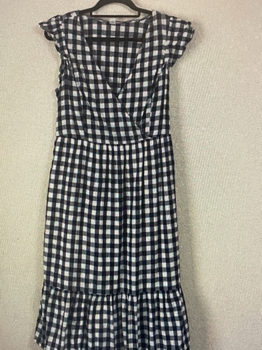 Old Navy Black and White Gingham Midi Dress with Ruffle Hem
